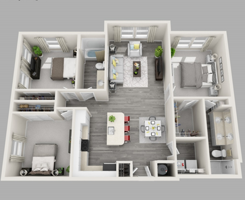 Floor plan for 3 beds, 2 baths, 1345 sqft